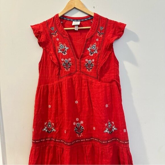 Knox Rose Bonfire Deep V Empire Waist Embroidered Midi Dress Red Size Large - Picture 5 of 14
